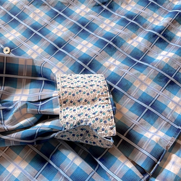 BUGATCHI - Men's Blue Plaid Dress Shirt - Picture 7 of 11